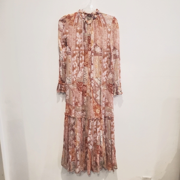 Zimmermann Kaleidoscope Floral-Print Belted Midi Dress in Red Multi Swirl Size 0 - Picture 7 of 11